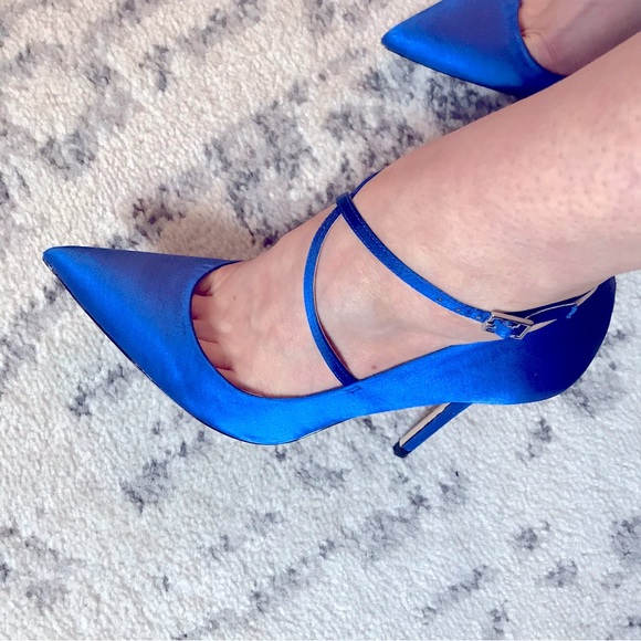NWT Zara Strappy Satin Heels in Cobalt Blue - Picture 15 of 16